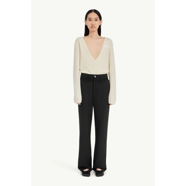 MM6 Maison Margiela Tailored Trousers with Denim Waistband in Black, view 2 | Tailored pants | Luxury Shoes 