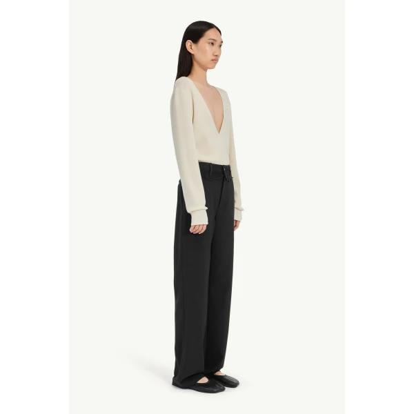 MM6 Maison Margiela Tailored Trousers with Denim Waistband in Black, view 3 | Tailored pants | Luxury Shoes 
