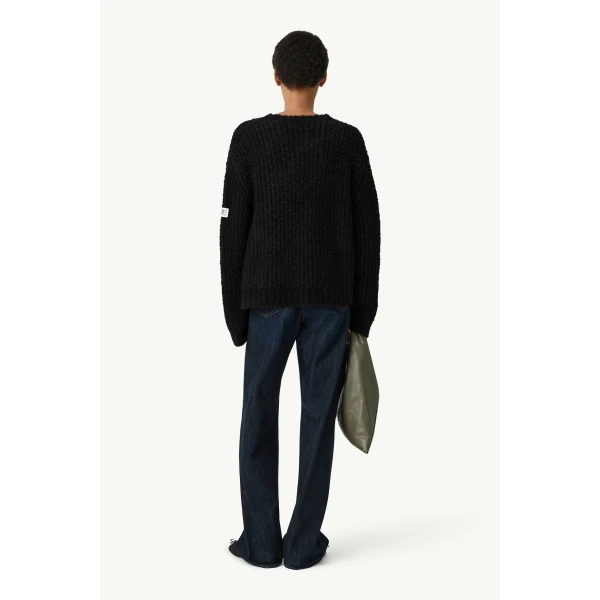 MM6 Maison Margiela Textured Knit Crew Neck Jumper in Black, view 4 | Sweaters | Luxury Shoes 