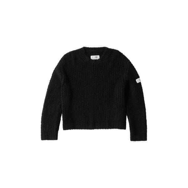 MM6 Maison Margiela Textured Knit Crew Neck Jumper in Black | Sweaters | Luxury Shoes 