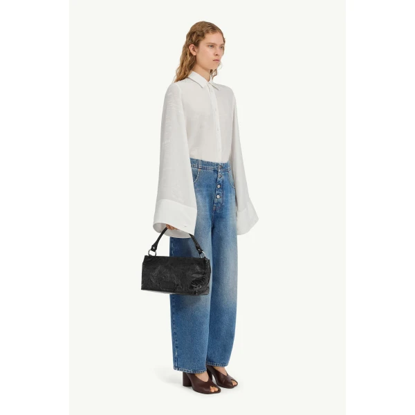 MM6 Maison Margiela Tobacco-Stitch Straight-Leg Jeans in Light Blue, view 3 | Denim | Luxury Shoes 