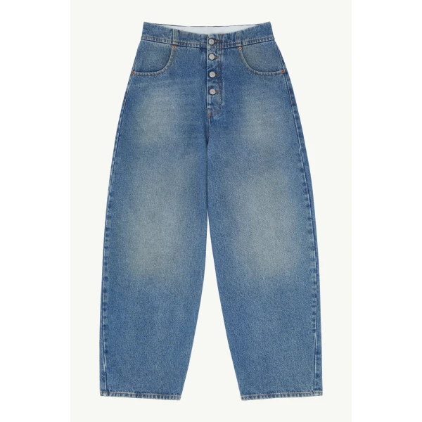 MM6 Maison Margiela Tobacco-Stitch Straight-Leg Jeans in Light Blue, view 6 | Denim | Luxury Shoes 