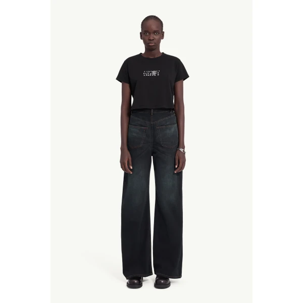 MM6 Maison Margiela Twisted-Seam Wide-Leg Jeans in Dark Blue, view 2 | Denim | Luxury Shoes 