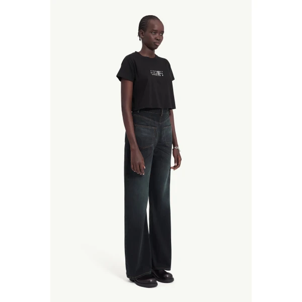 MM6 Maison Margiela Twisted-Seam Wide-Leg Jeans in Dark Blue, view 3 | Denim | Luxury Shoes 