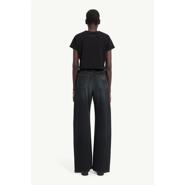 MM6 Maison Margiela Twisted-Seam Wide-Leg Jeans in Dark Blue, view 4 | Denim | Luxury Shoes 