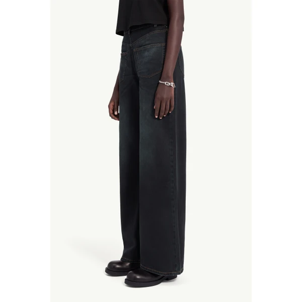 MM6 Maison Margiela Twisted-Seam Wide-Leg Jeans in Dark Blue, view 5 | Denim | Luxury Shoes 