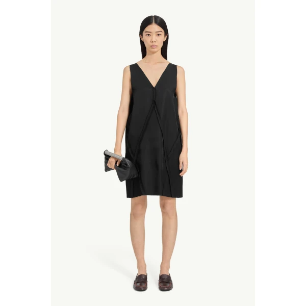 MM6 Maison Margiela V-Neck Midi Dress in Black, view 2 | Midi Dresses | Luxury Shoes 