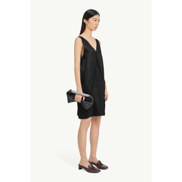 MM6 Maison Margiela V-Neck Midi Dress in Black, view 3 | Midi Dresses | Luxury Shoes 