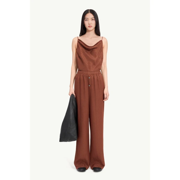 MM6 Maison Margiela Viscose Blend Jacquard Trousers in Light Brown, view 2 | Tailored pants | Luxury Shoes 