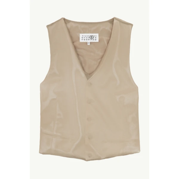 MM6 Maison Margiela Waistcoat in Beige and White, view 6 | Vests | Luxury Shoes 