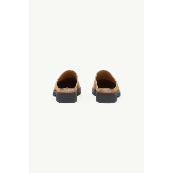 MM6 Maison Margiela Washed Suede Biker Mules in Almond, view 4 | Mules | Luxury Shoes 