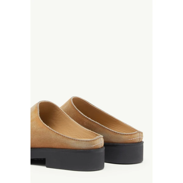 MM6 Maison Margiela Washed Suede Biker Mules in Almond, view 6 | Mules | Luxury Shoes 