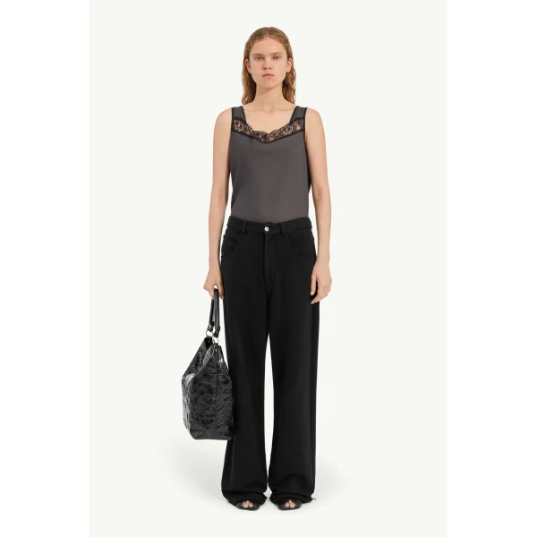 MM6 Maison Margiela Wide-Leg Cotton Trousers in Black, view 2 | Wide leg pants | Luxury Shoes 