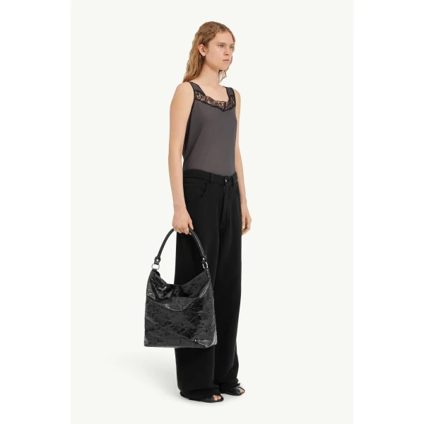 MM6 Maison Margiela Wide-Leg Cotton Trousers in Black, view 3 | Wide leg pants | Luxury Shoes 