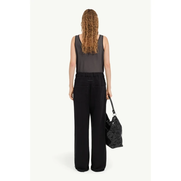 MM6 Maison Margiela Wide-Leg Cotton Trousers in Black, view 4 | Wide leg pants | Luxury Shoes 