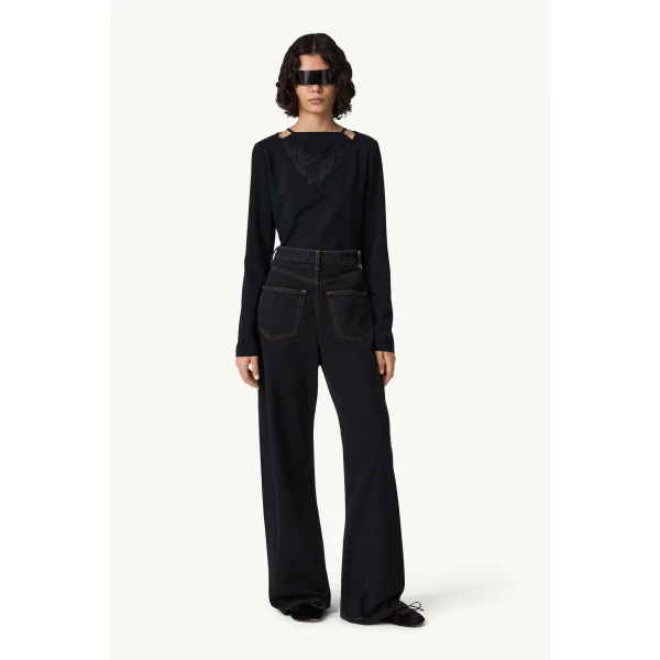 MM6 Maison Margiela Wide-Leg Denim Jeans in Black, view 2 | Denim | Luxury Shoes 