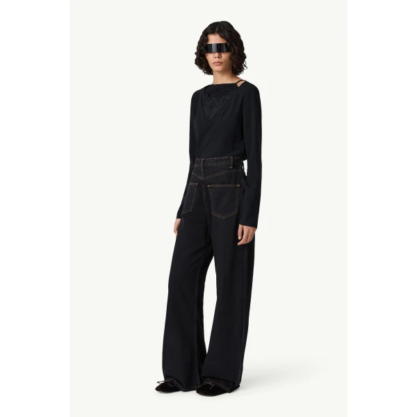 MM6 Maison Margiela Wide-Leg Denim Jeans in Black, view 3 | Denim | Luxury Shoes 