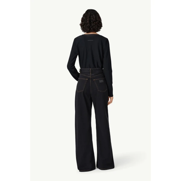 MM6 Maison Margiela Wide-Leg Denim Jeans in Black, view 4 | Denim | Luxury Shoes 