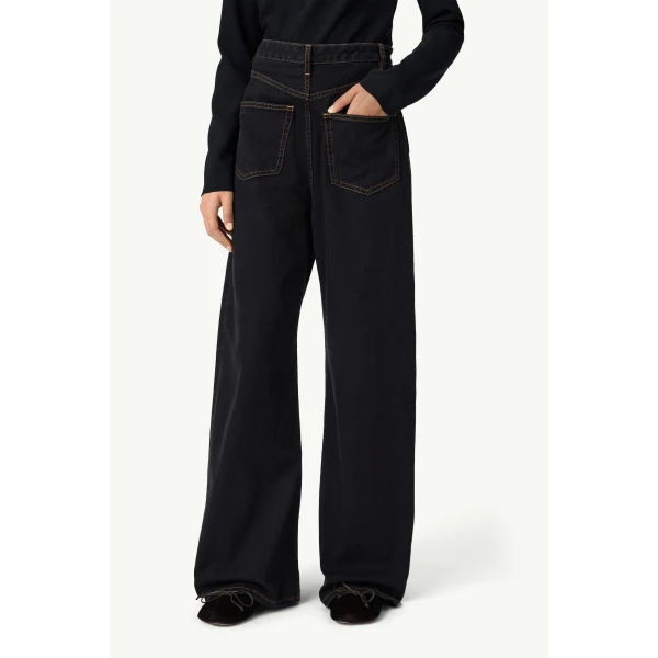 MM6 Maison Margiela Wide-Leg Denim Jeans in Black, view 5 | Denim | Luxury Shoes 