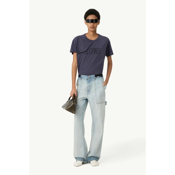 MM6 Maison Margiela Wide-Leg Denim Jeans in Light Blue, view 2 | Denim | Luxury Shoes 