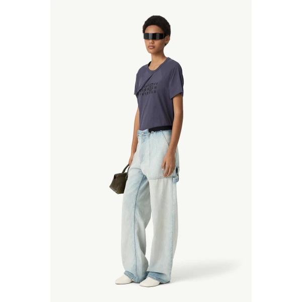 MM6 Maison Margiela Wide-Leg Denim Jeans in Light Blue, view 3 | Denim | Luxury Shoes 