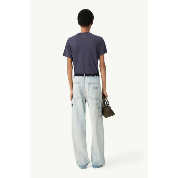 MM6 Maison Margiela Wide-Leg Denim Jeans in Light Blue, view 4 | Denim | Luxury Shoes 