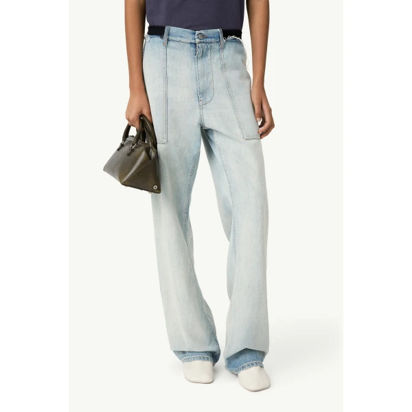 MM6 Maison Margiela Wide-Leg Denim Jeans in Light Blue, view 6 | Denim | Luxury Shoes 