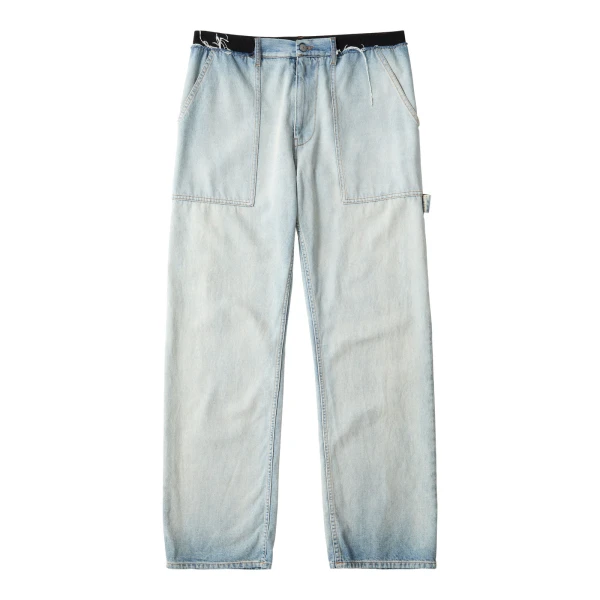 Wide-Leg Denim Jeans in Light Blue