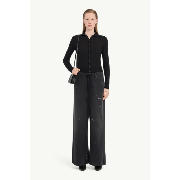 MM6 Maison Margiela Wide-Leg Jeans in Black, view 2 | Denim | Luxury Shoes 