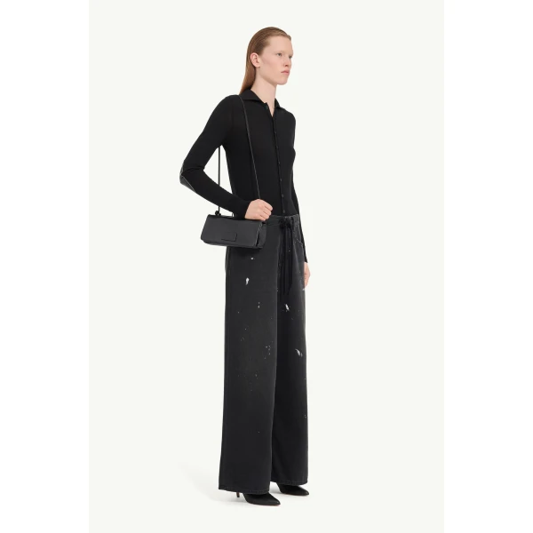 MM6 Maison Margiela Wide-Leg Jeans in Black, view 3 | Denim | Luxury Shoes 