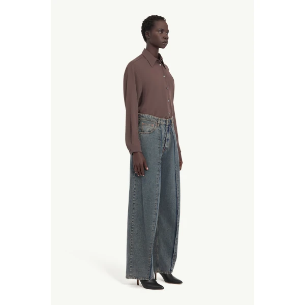 MM6 Maison Margiela Wide-Leg Jeans in Light Grey, view 3 | Denim | Luxury Shoes 