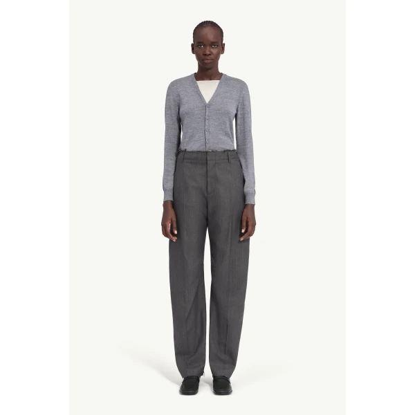 MM6 Maison Margiela Wide-Leg Tailored Trousers in Grey, view 2 | Wide leg pants | Luxury Shoes 