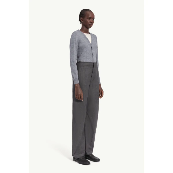 MM6 Maison Margiela Wide-Leg Tailored Trousers in Grey, view 3 | Wide leg pants | Luxury Shoes 