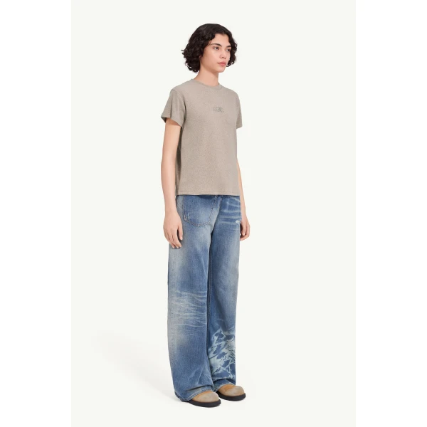 MM6 Maison Margiela Wool Blend Rib Jersey T-Shirt in Taupe, view 3 | T-shirts | Luxury Shoes 