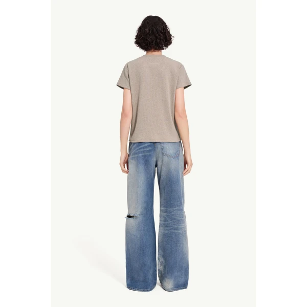 MM6 Maison Margiela Wool Blend Rib Jersey T-Shirt in Taupe, view 4 | T-shirts | Luxury Shoes 