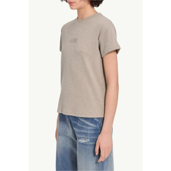 MM6 Maison Margiela Wool Blend Rib Jersey T-Shirt in Taupe, view 5 | T-shirts | Luxury Shoes 