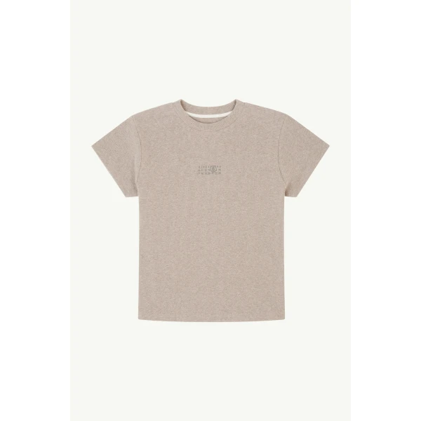 MM6 Maison Margiela Wool Blend Rib Jersey T-Shirt in Taupe, view 6 | T-shirts | Luxury Shoes 