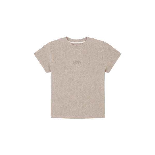 MM6 Maison Margiela Wool Blend Rib Jersey T-Shirt in Taupe | T-shirts | Luxury Shoes 