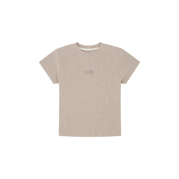 MM6 Maison Margiela Wool Blend Rib Jersey T-Shirt in Taupe | T-shirts | Luxury Shoes 