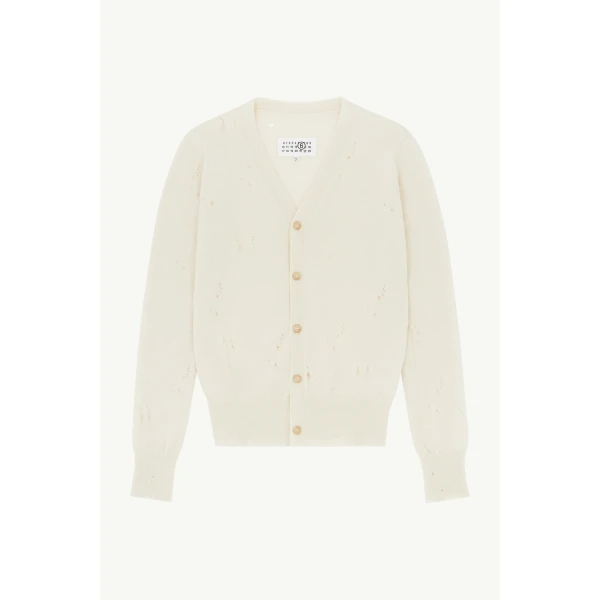 MM6 Maison Margiela Wool Cardigan in White, view 6 | Cardigan | Luxury Shoes 