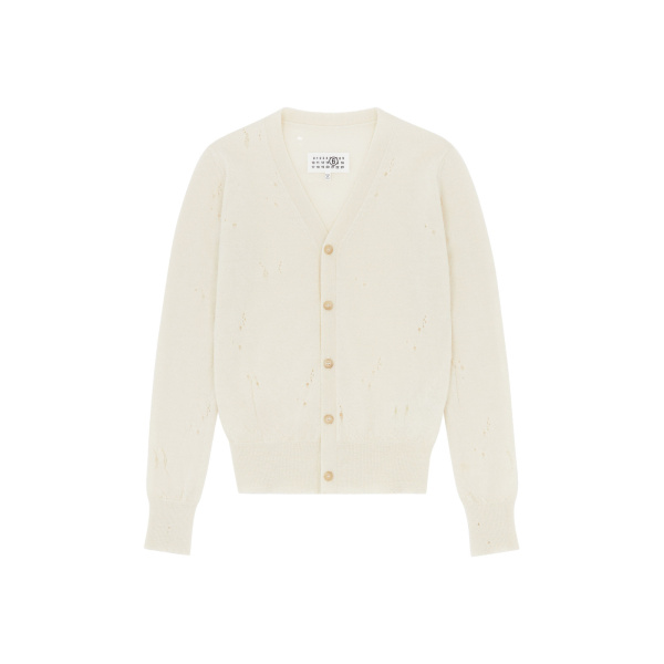MM6 Maison Margiela Wool Cardigan in White | Cardigan | Luxury Shoes 