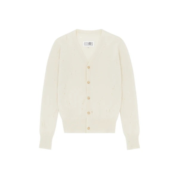 MM6 Maison Margiela Wool Cardigan in White | Cardigan | Luxury Shoes 