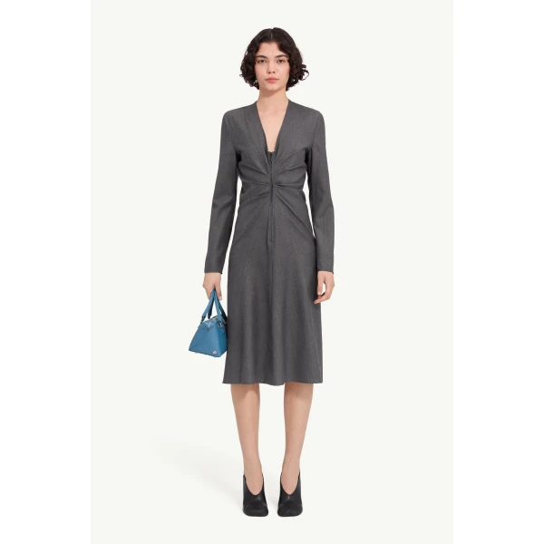 MM6 Maison Margiela Wool Cotton Tailoring Dress in Grey, view 2 | Midi Dresses | Luxury Shoes 