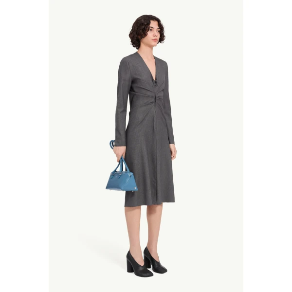MM6 Maison Margiela Wool Cotton Tailoring Dress in Grey, view 3 | Midi Dresses | Luxury Shoes 