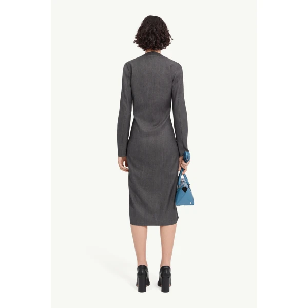 MM6 Maison Margiela Wool Cotton Tailoring Dress in Grey, view 4 | Midi Dresses | Luxury Shoes 