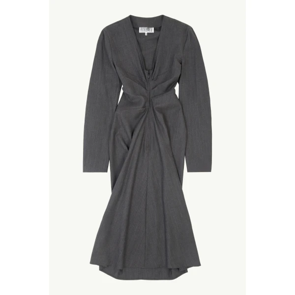 MM6 Maison Margiela Wool Cotton Tailoring Dress in Grey, view 6 | Midi Dresses | Luxury Shoes 