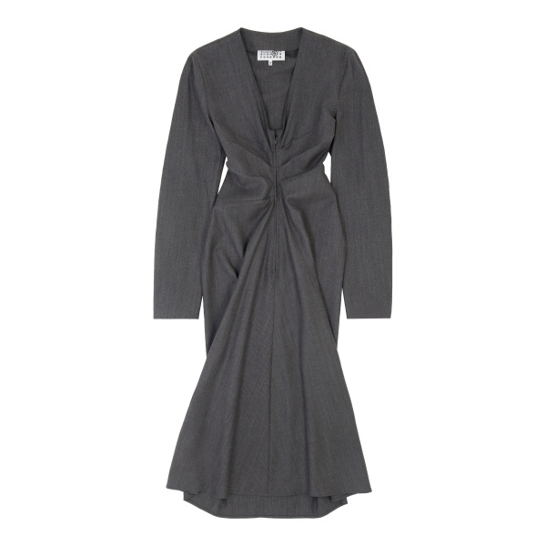MM6 Maison Margiela Wool Cotton Tailoring Dress in Grey | Midi Dresses | Luxury Shoes 