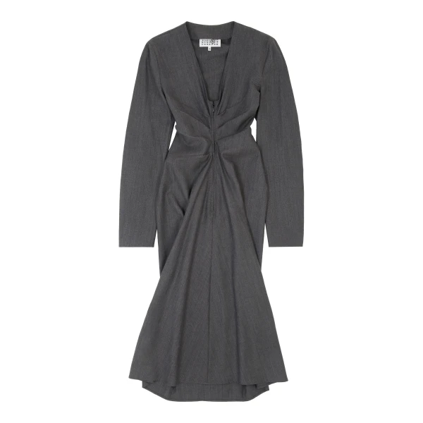 MM6 Maison Margiela Wool Cotton Tailoring Dress in Grey | Midi Dresses | Luxury Shoes 