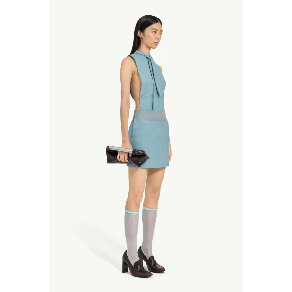MM6 Maison Margiela Wool Mini Skirt in Blue, view 3 | Mini Skirts | Luxury Shoes 