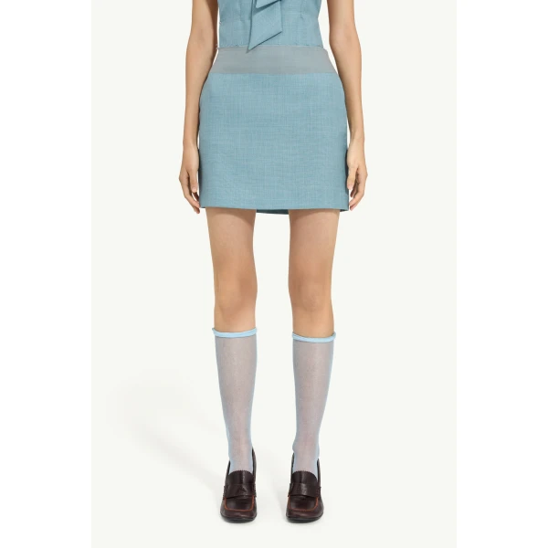 MM6 Maison Margiela Wool Mini Skirt in Blue, view 5 | Mini Skirts | Luxury Shoes 